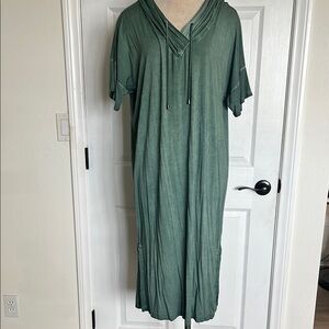 Green pigment washed Knit Hooded Midi Dress/Cover-up